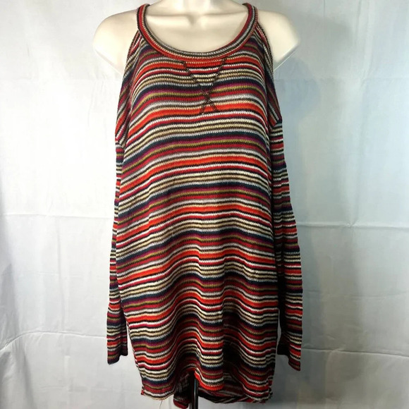 Cherish Cold Shoulder Multicolor Striped Knit Tunic Sweater Size Medium - Picture 10 of 10